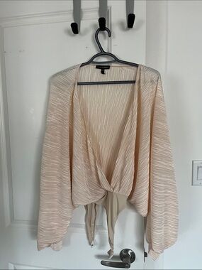JLux Label Cream Pleated Long-Sleeve Wrap Sweater
